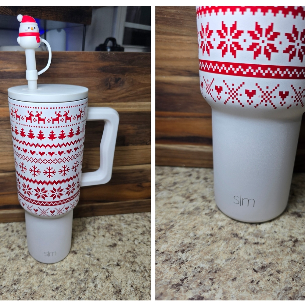 Festive Red and White Slim Mug with Handle
